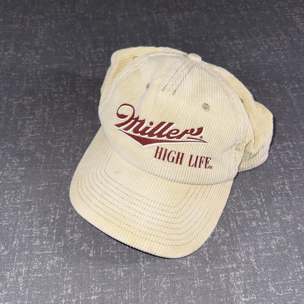 Miller High Life Corduroy Snapback Adjustable Hat Beige Beer American Needle